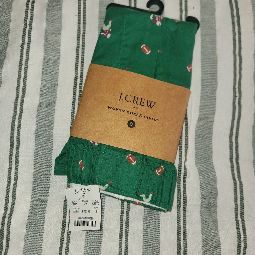 NWT J CREW Boxer Underwear Sz S Green Football 100% Cotton #12